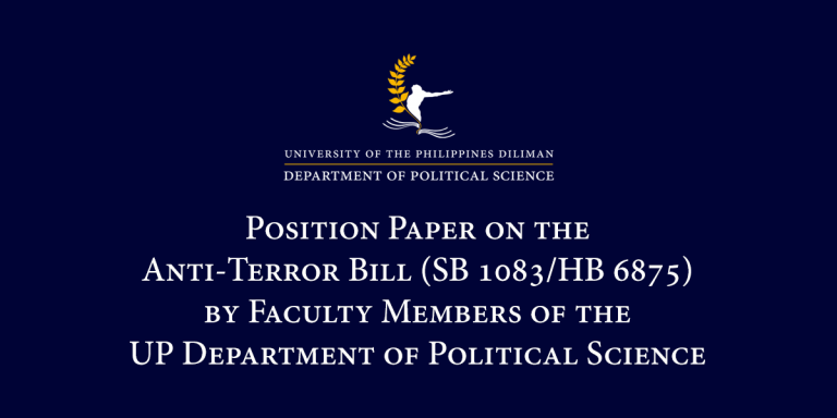 Posisyong Papel ng mga Miyembro ng Kaguruan ng Departamento ng Agham Pampulitika sa Anti-Terror Bill (SB 1083/HB 6875)